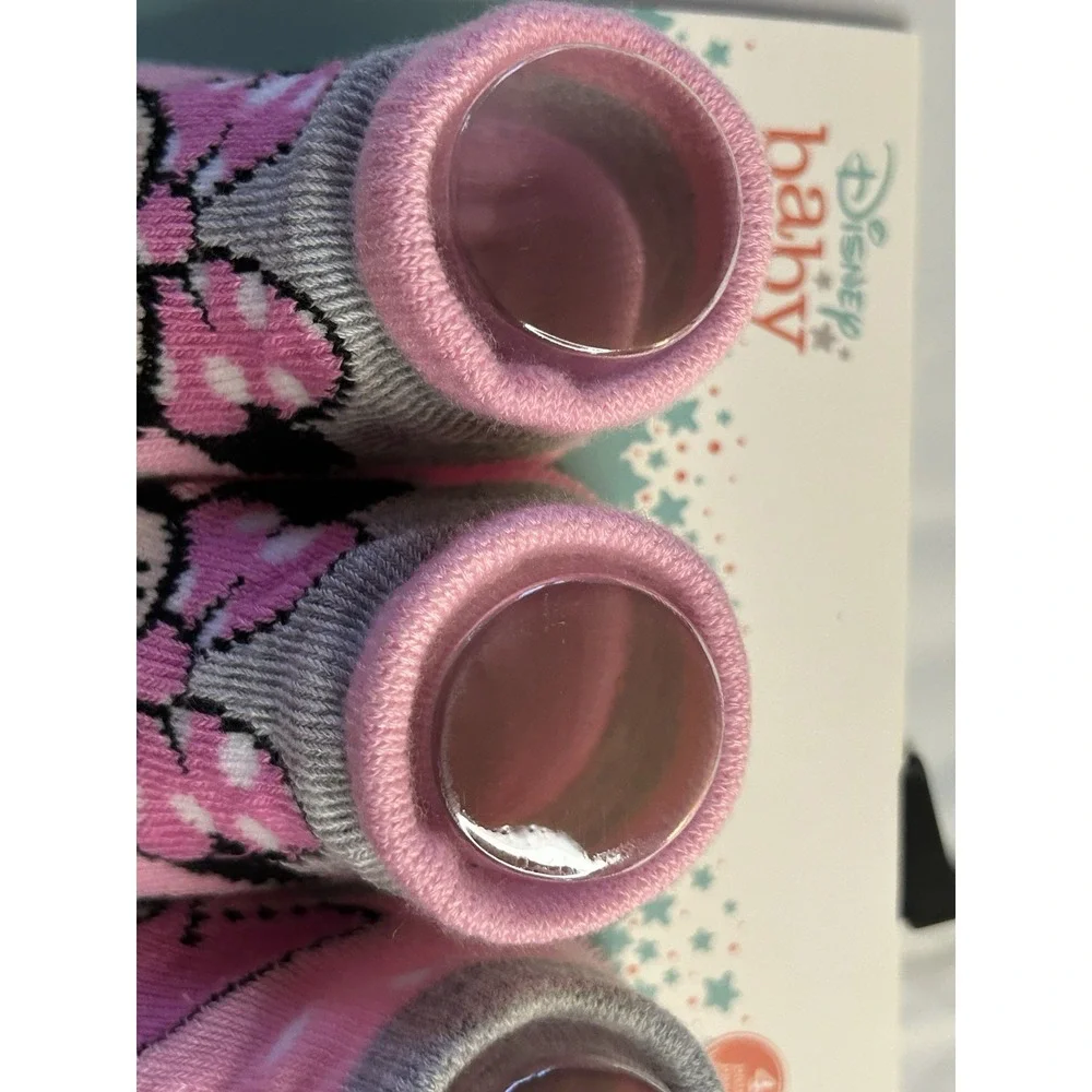 Disney Baby Minnie Mouse Baby Booties 4 Pair Set Size 12-18 Months Pink-Gray NEW